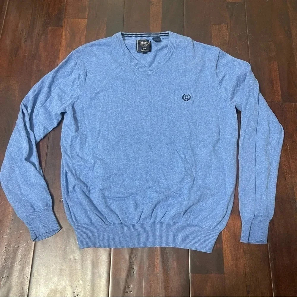 Chaps Mens Blue Sweater Size Large Cotton Cashmere